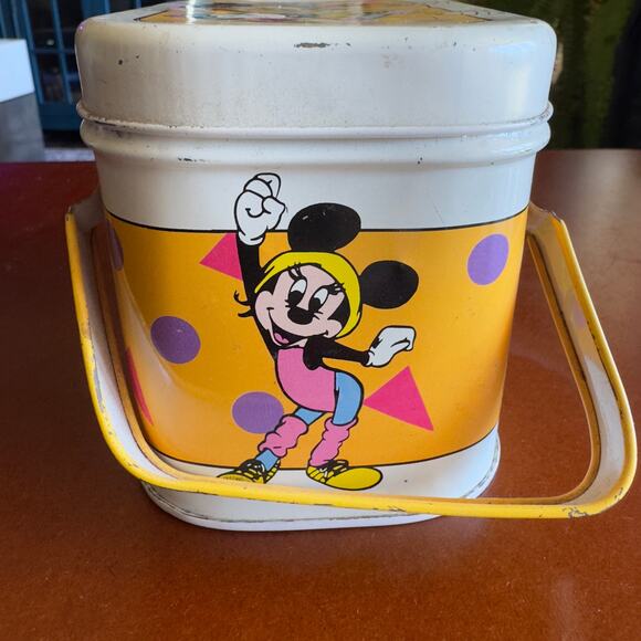 Vintage Walt Disney Mickey & Minnie Mouse Exercise Tin Box With Lid & Handles - Picture 5 of 12
